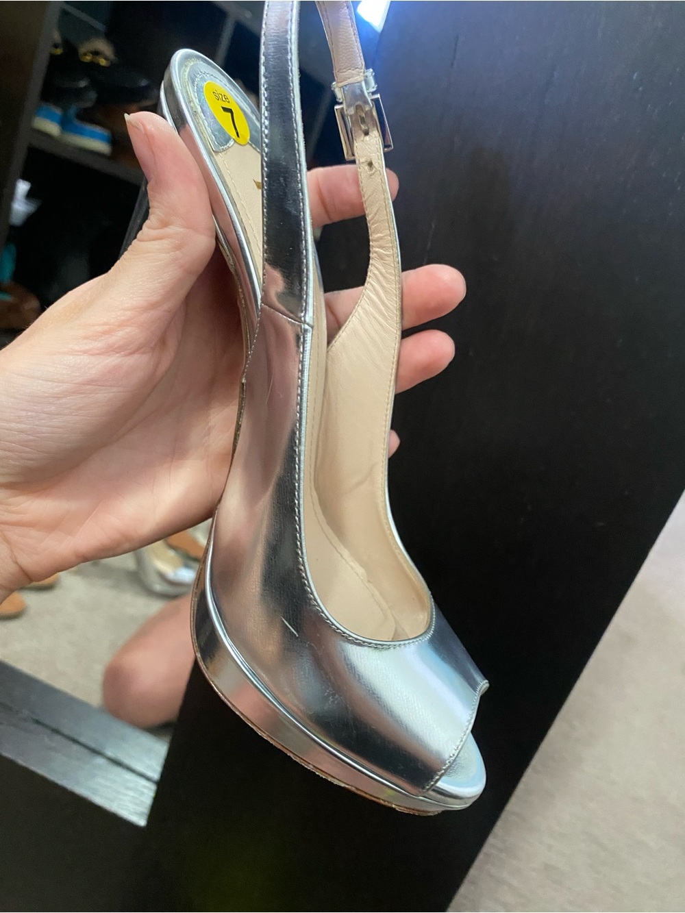 Prada Metallic Silver Peep-Toe Slingback Heels - Picture 9 of 9